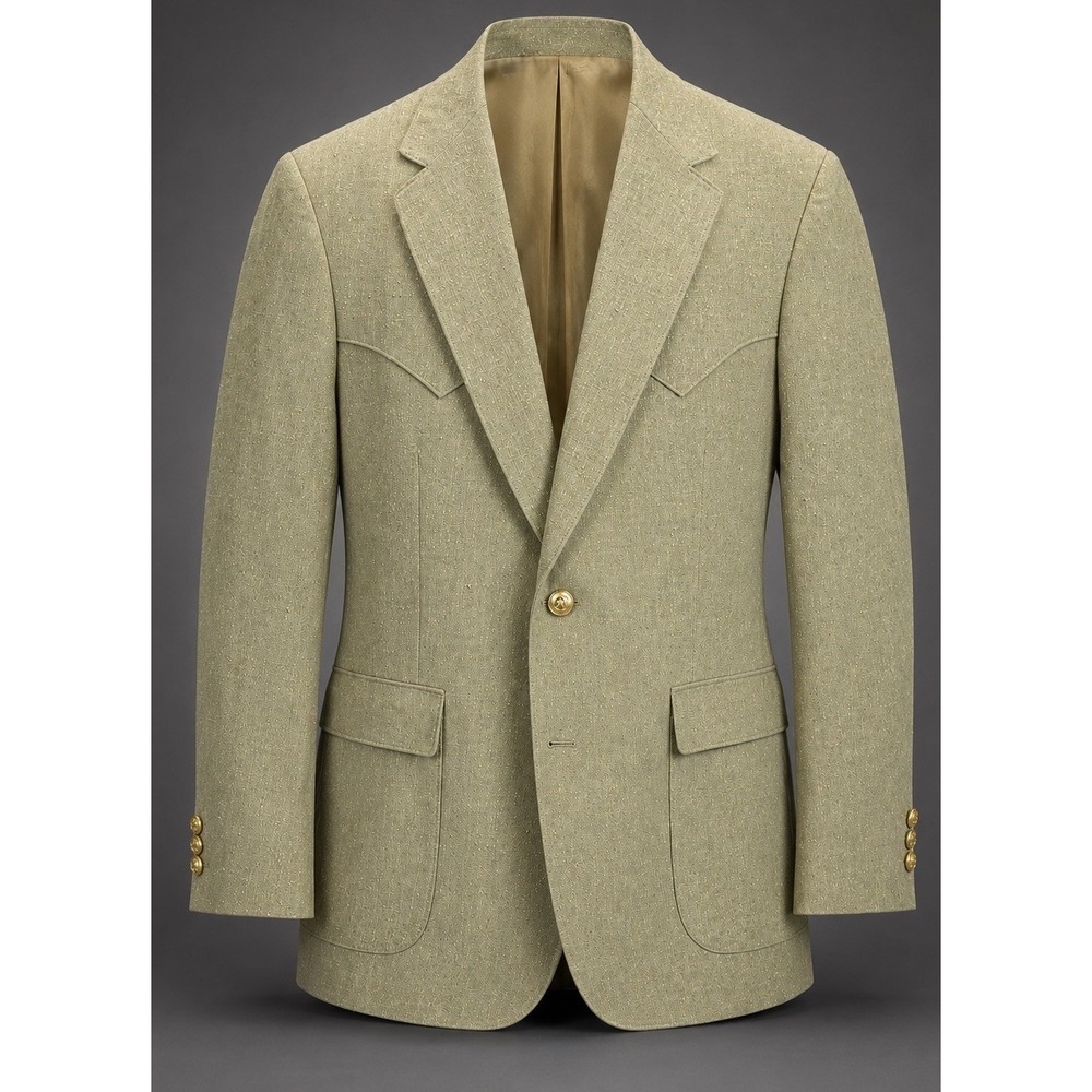 Vintage Mesquite Western Blazer Men 46L USA Gold Buttons Sage Green Yoke